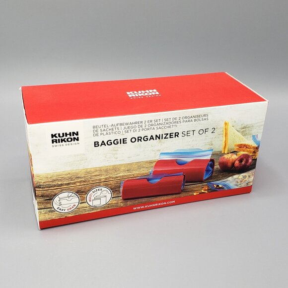 NEW Kuhn Rikon Swiss Design Baggie Organizer Set of 2 in Red Bag Holder 23053 - Picture 1 of 12